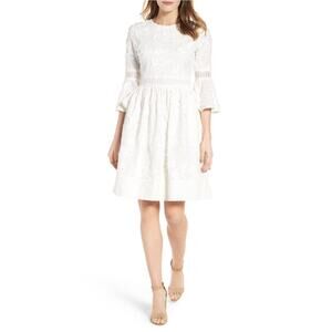 Eliza J White Embroidered Lattice Lace Crochet Dress